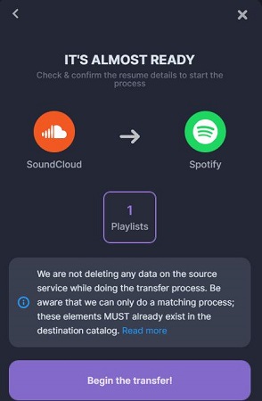 begin the soundcloud to spotify transfer
