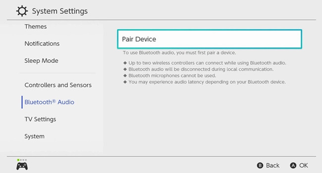 Pair devices via Bluetooth Audio on Switch
