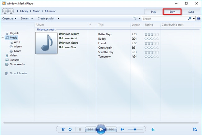 burn cd with windows media player