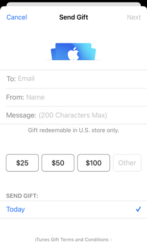 select apple gift card amount