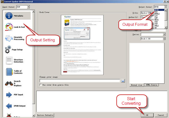 set output format for boox monte cristo