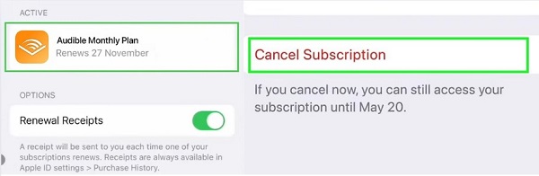 cancel audible membership through apple