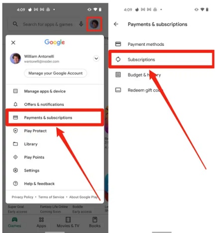 cancel subscription on google play