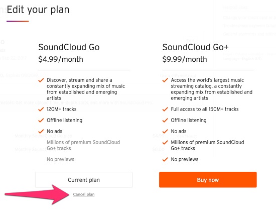 cancel soundcloud subscription on web