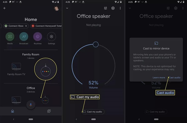 cast audio via google home