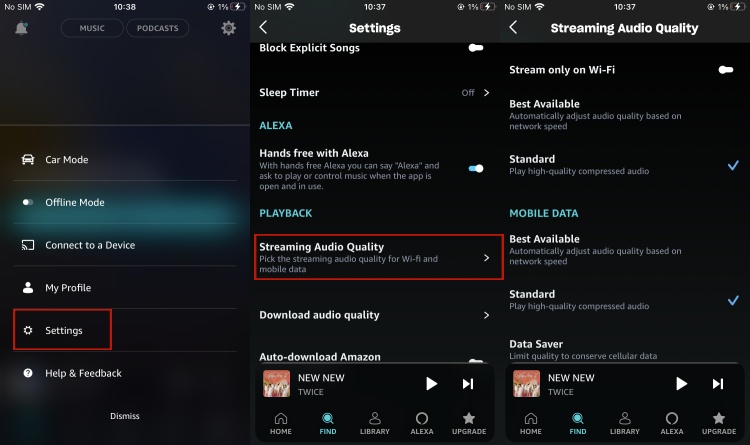 change audio quality on amazon music