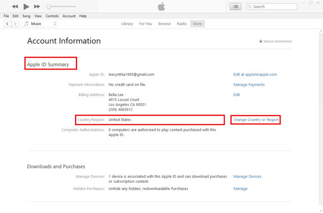 change country or region in iTunes