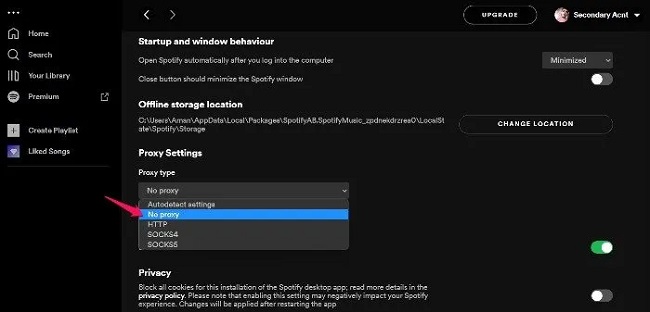 change spotify proxy settings