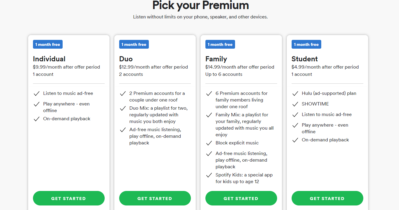 choose spotify premium plan