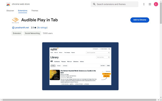 chrome web store audible play in tab