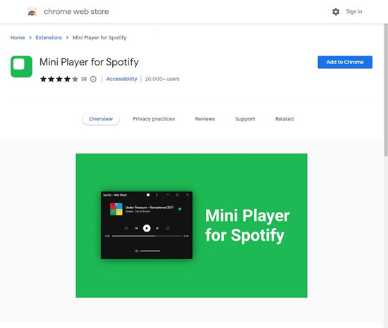 chrome web store mini player for spotify