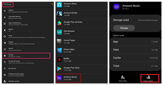 how to clear Amazon Music cache on Android