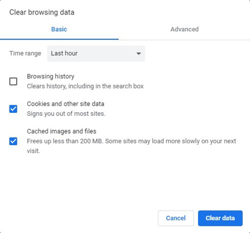 clear browsing data