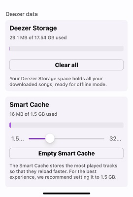 clear cache in deezer app