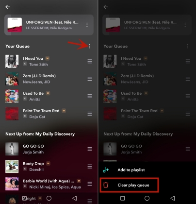 clear play queue on android