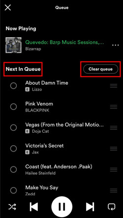 clear queue button on Spotify