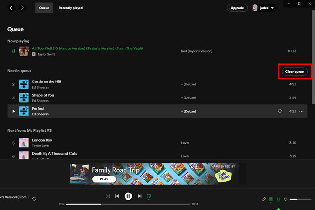 Clear queue button