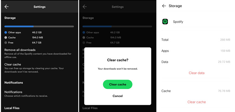 clear spotify cache android
