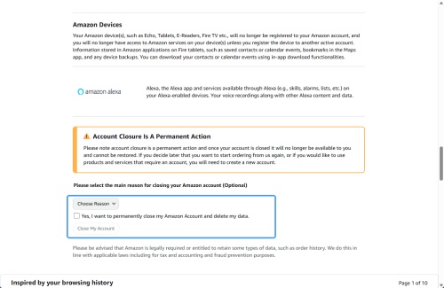click close my account bar