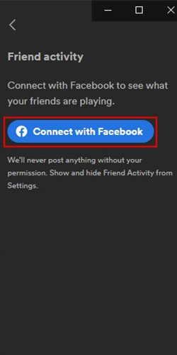 connect with Facebook in Friend activity
