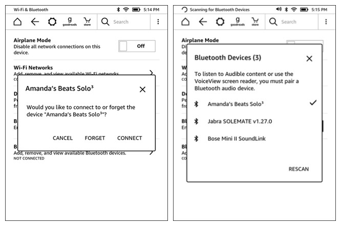 connet kindle e reader bluetooth