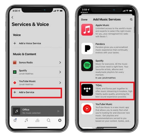connect tidal to sonos on smartphone