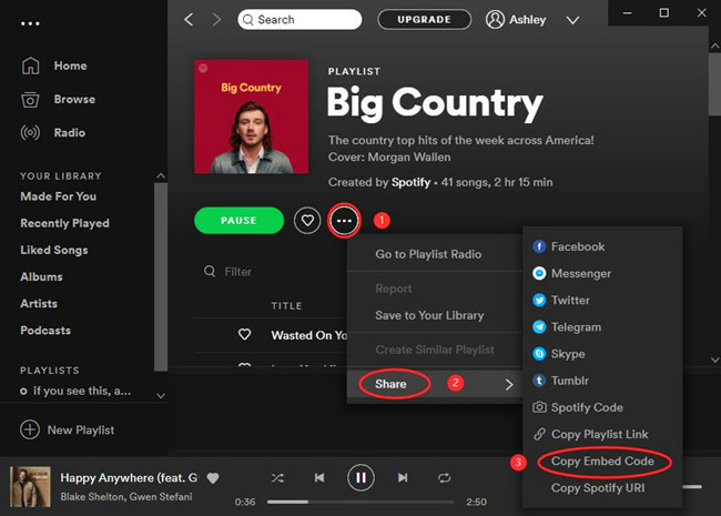 copy embed Spotify code