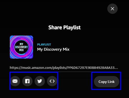 copy link to share playlist on Amazon Music