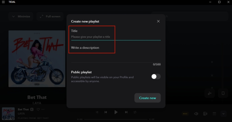 create new playlist on desktop