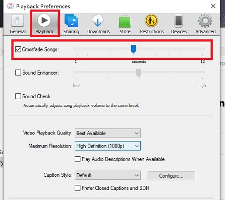 crossfade music on itunes