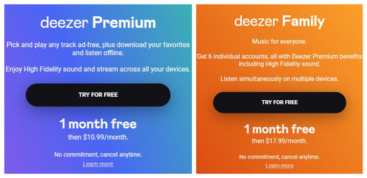 deezer music subscriptions