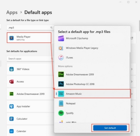 default player windows select