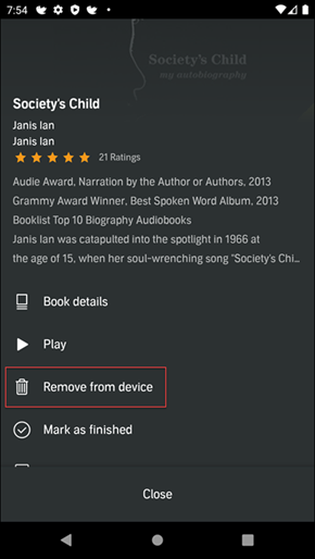 delete audible books on android