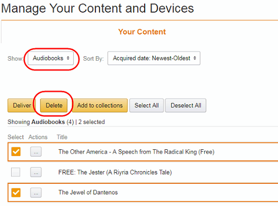 remove audible books on website