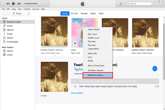delete songs from iTunes