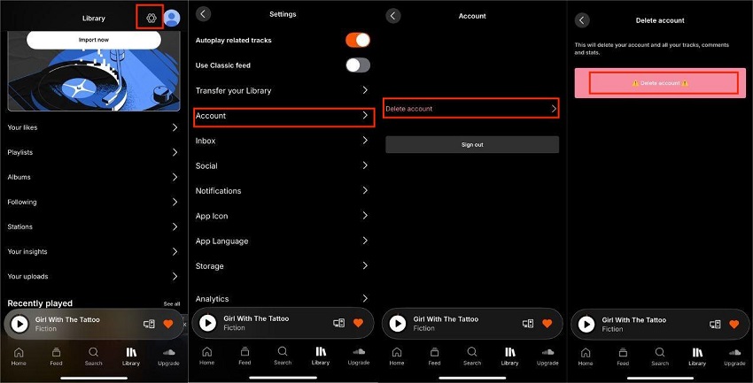 delete soundcloud account on mobile