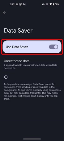 disable data saver on android