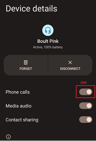 disable phone calls for bluetooth on android
