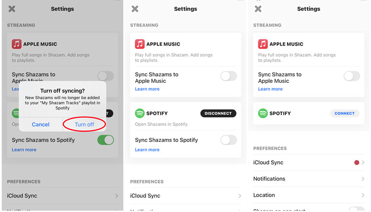 disconnect shazam from spotify