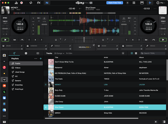 djay pro load mix tidal tracks