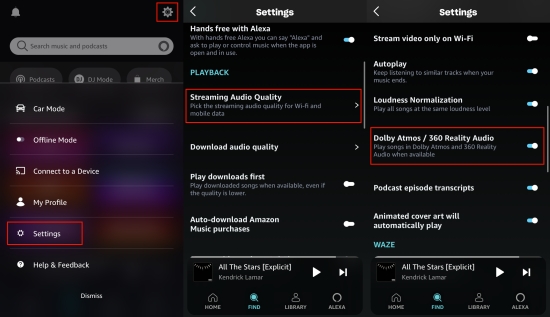 dolby atmos on amazon music settings
