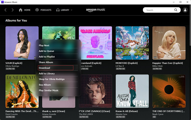 dowanload amazon music album as cache files