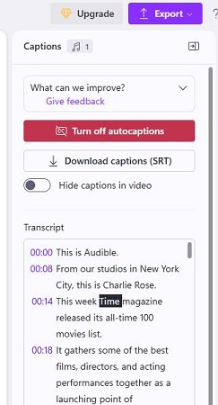 download audible text on clipchamp