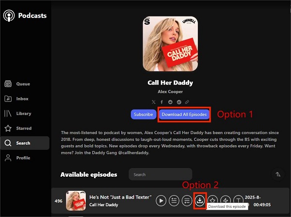 download buttons on podcasts chrome extension