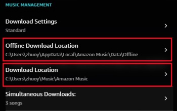 download location setting amazon music