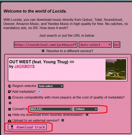 download m4a soundcloud songs via lucida