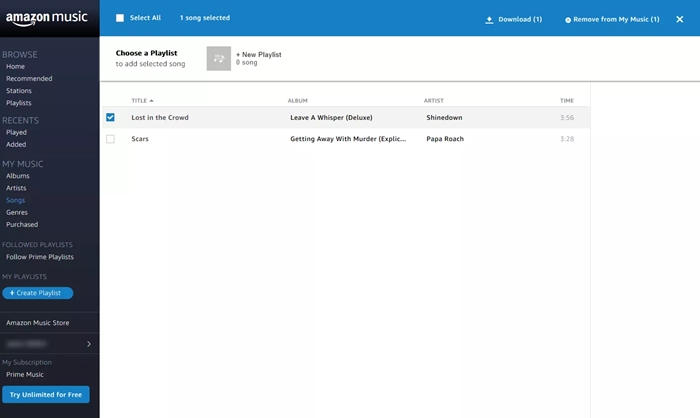 how to download purchased Amazon Music using a web browser