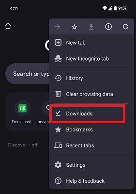 download section in browser app