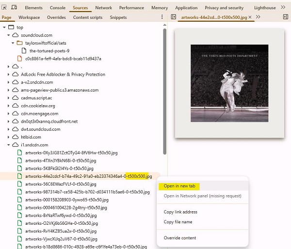 download soundcloud artwork via developer tools