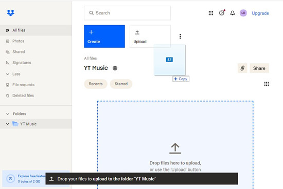 dropbox drop files to upload